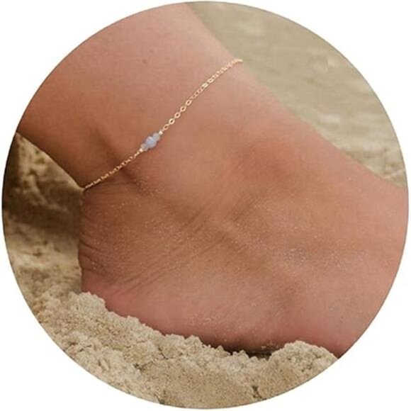 Dainty Simple Chain Anklet for Women 18k Gold/Silver Plated Summer Beach Beaded - Picture 8 of 8
